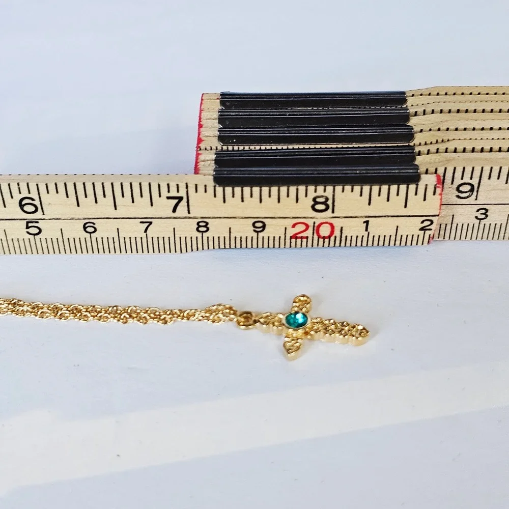 Vintage 1994 Avon Kids‎ Cross Necklace Earring Set Blue Zircon Birthstone Gold